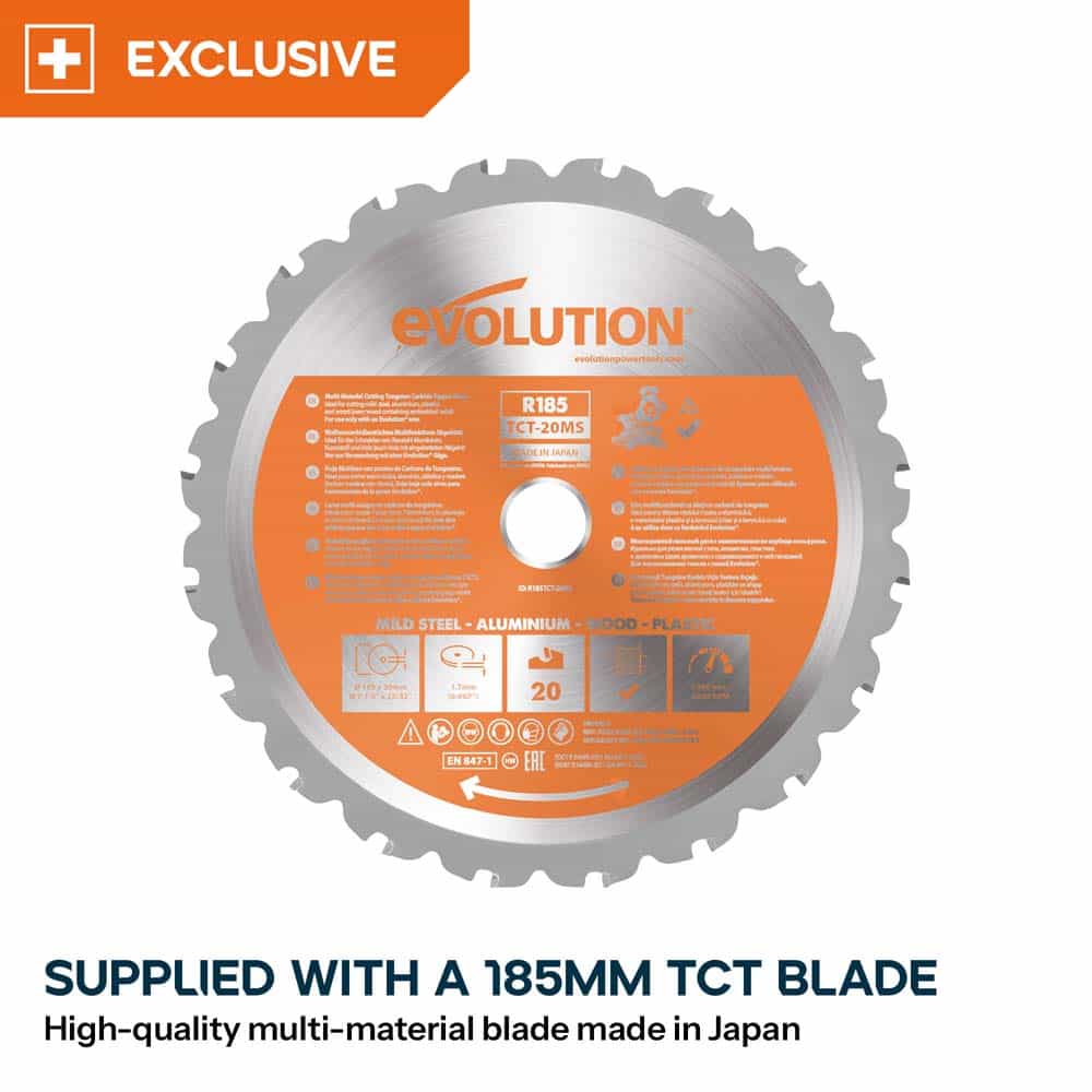 Evolution R185SMS+ 185mm Sliding Compound Mitre Saw With TCT Multi-Material Cutting Blade (230V) - Image 5