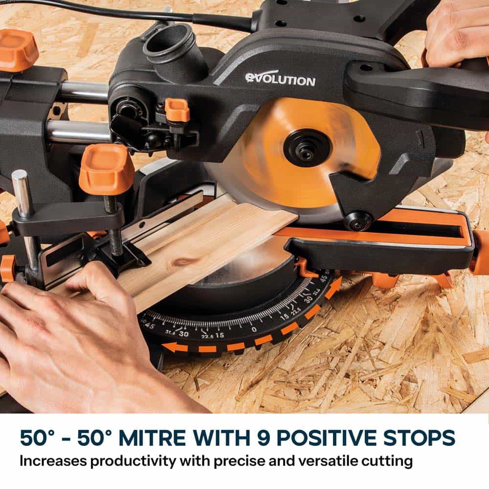 Evolution R185SMS+ 185mm Sliding Compound Mitre Saw With TCT Multi-Material Cutting Blade (230V) - Image 7