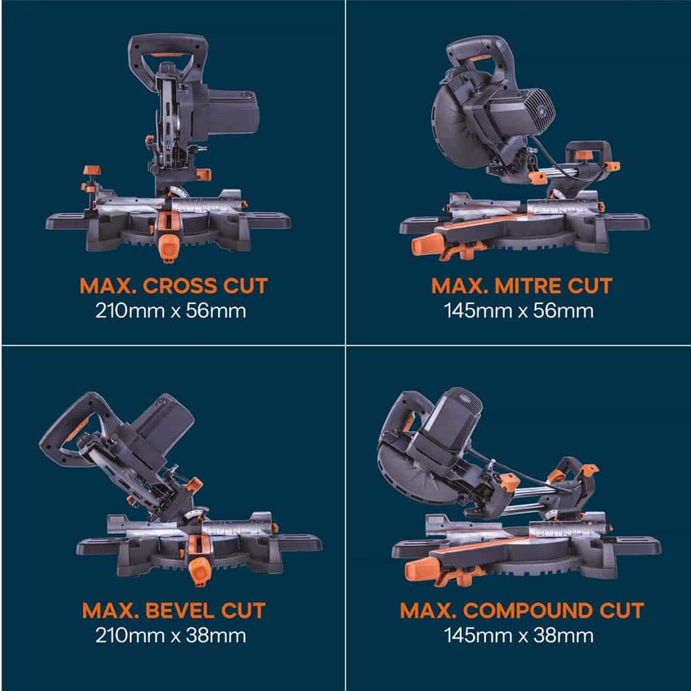 Evolution R185SMS+ 185mm Sliding Compound Mitre Saw With TCT Multi-Material Cutting Blade (230V) - Image 9