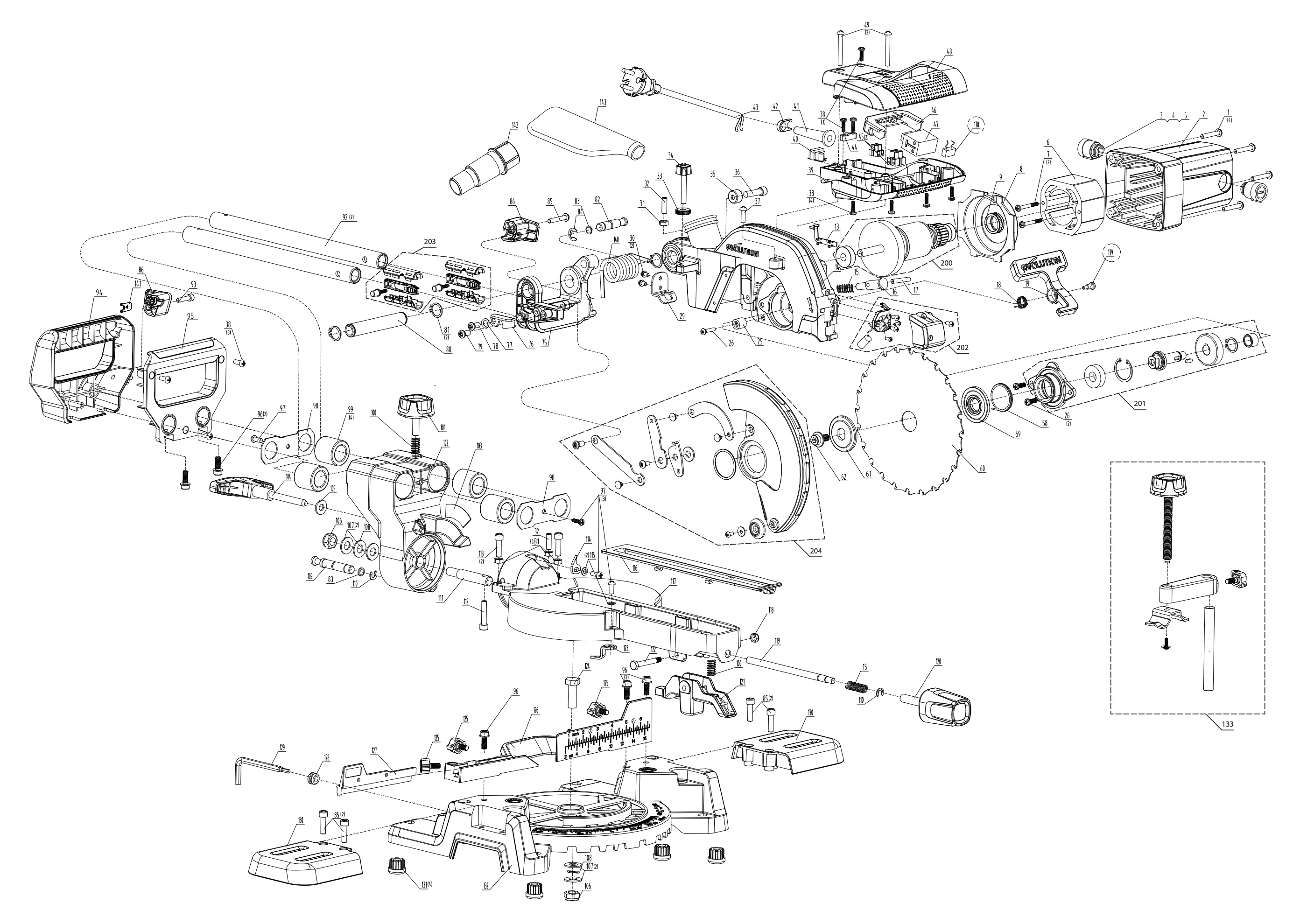 Evolution R185SMS+ Sliding Mitre Saw Spare Parts - Image 2