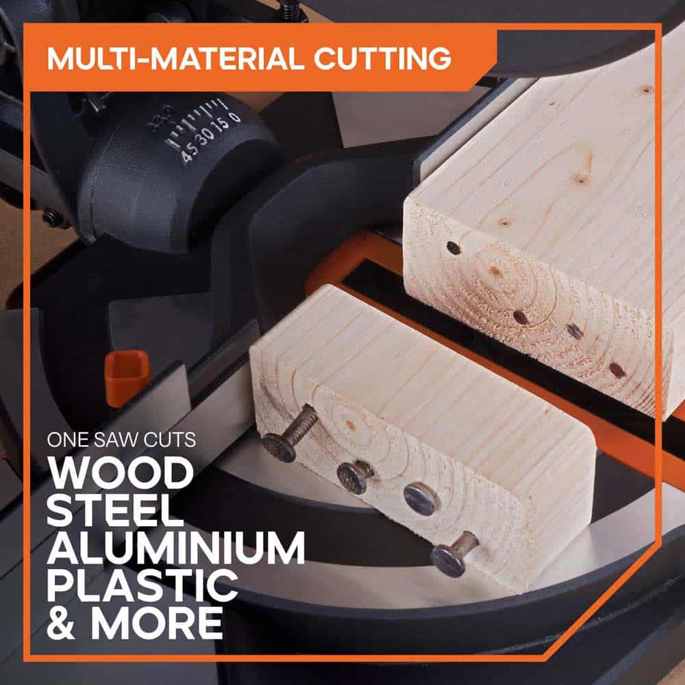 Evolution R210CMS+ 210mm 1200w Compound Mitre Saw With TCT Multi-Material Cutting Blade - Image 3