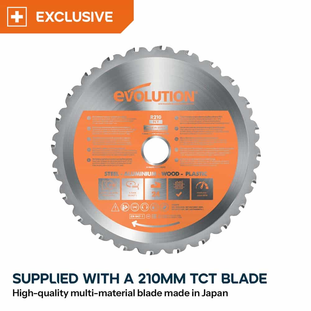 Evolution R210CMS+ 210mm 1200w Compound Mitre Saw With TCT Multi-Material Cutting Blade - Image 5