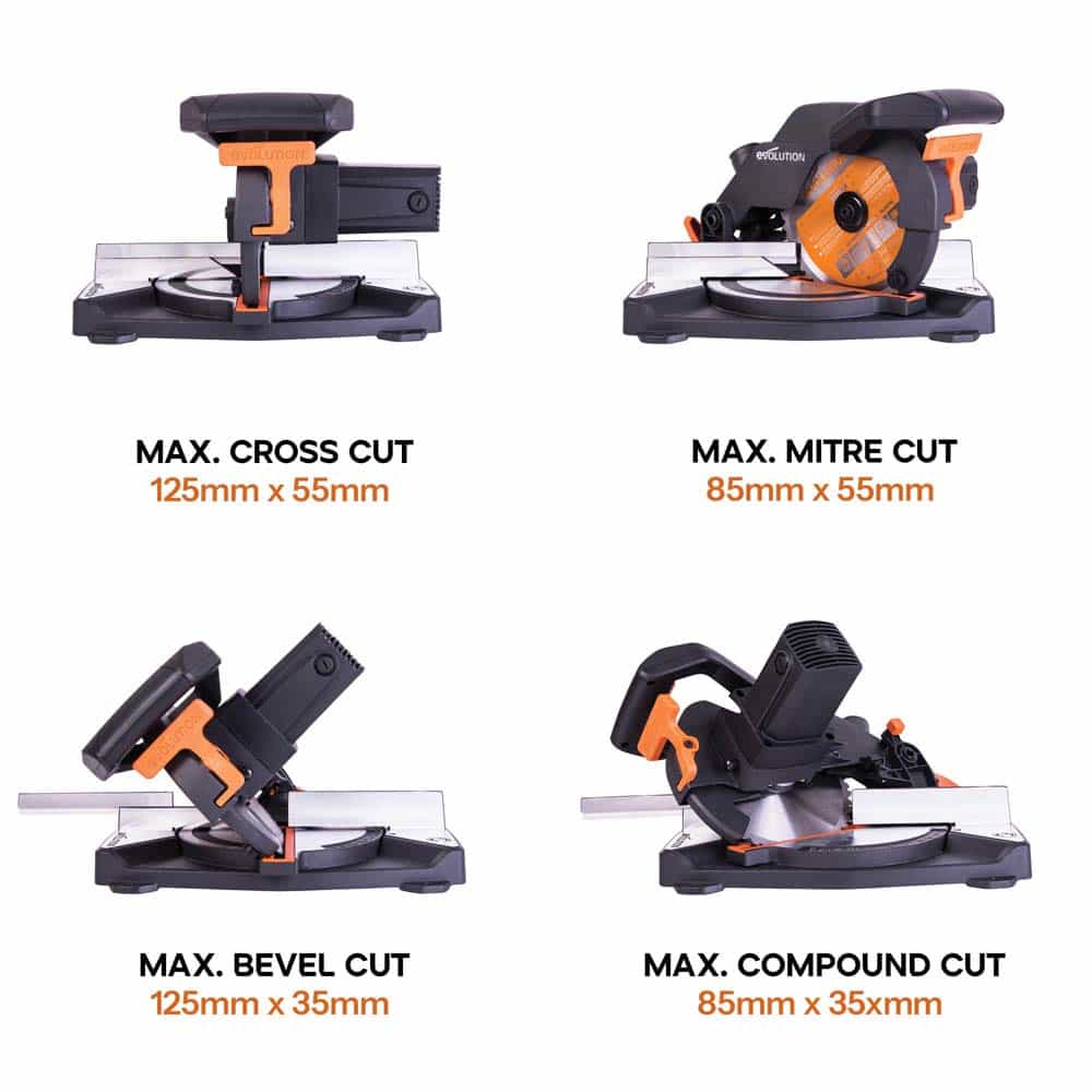 Evolution R210CMS+ 210mm 1200w Compound Mitre Saw With TCT Multi-Material Cutting Blade - Image 8