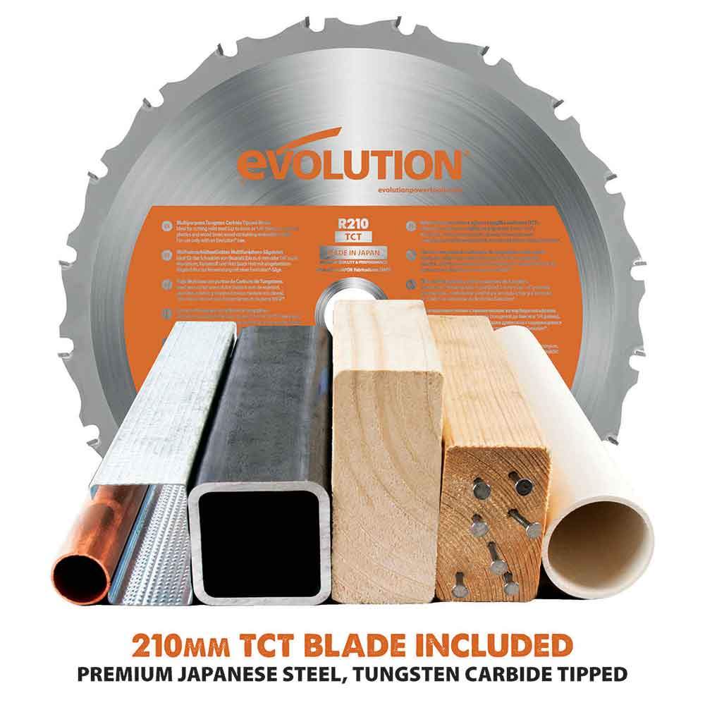 Evolution R210SMS 210mm Sliding Mitre Saw With TCT Multi-Material Cutting Blade - Image 2