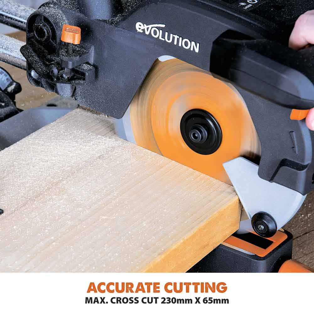 Evolution R210SMS 210mm Sliding Mitre Saw With TCT Multi-Material Cutting Blade - Image 4