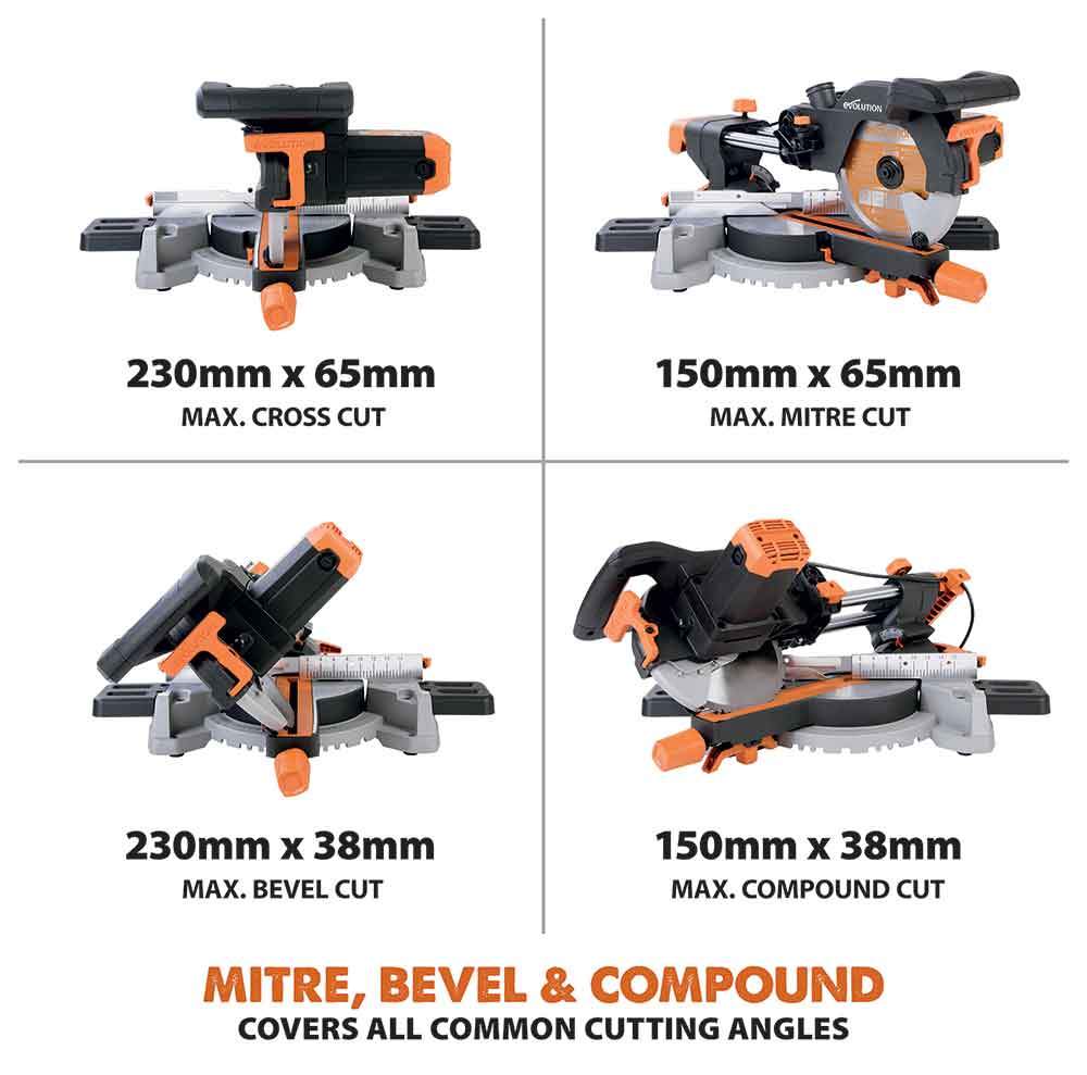 Evolution R210SMS 210mm Sliding Mitre Saw With TCT Multi-Material Cutting Blade - Image 7