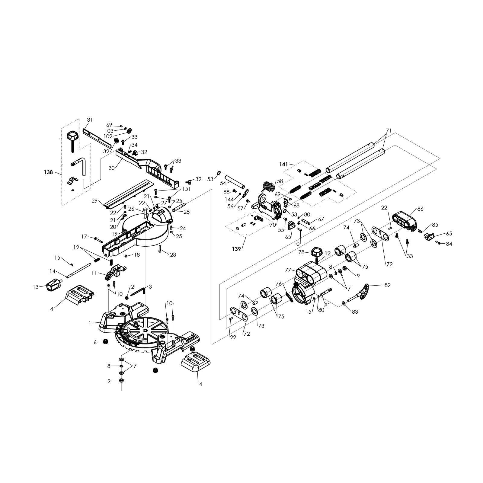 Evolution R210SMS 230V Sliding Mitre Saw Spare Parts (Base Section) - Image 2