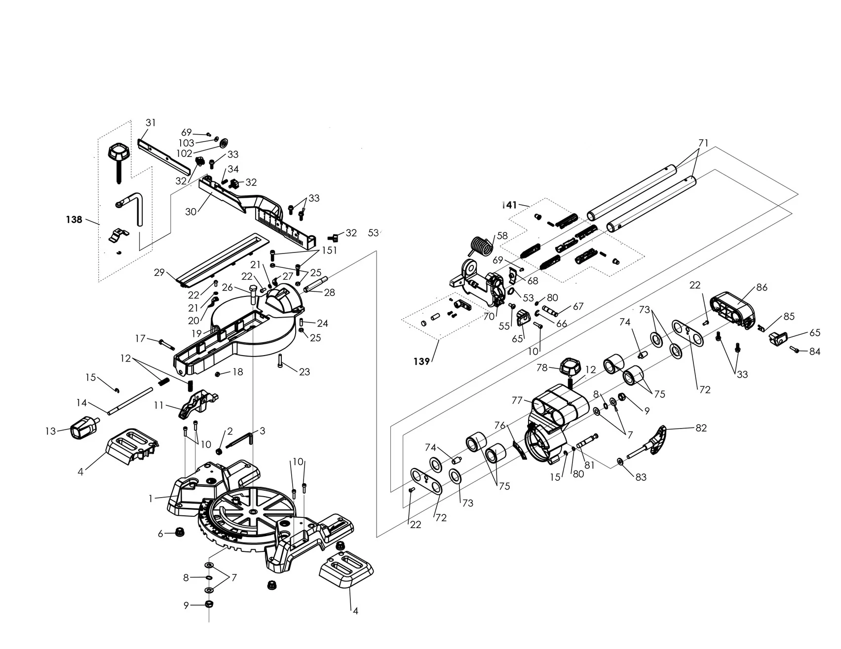 Evolution R210SMS & R210SMS+ Sliding Mitre Saw Spare Parts (Base Section) (Before May 24) - Image 2