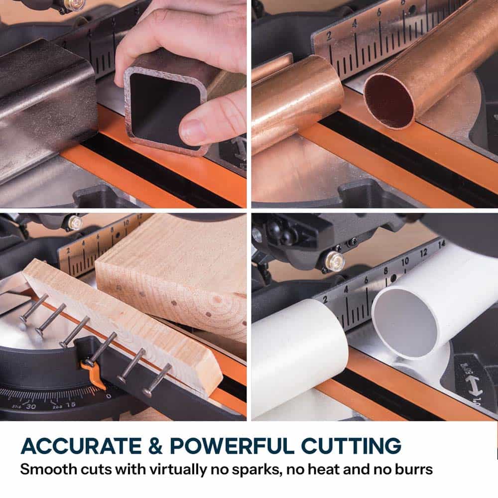 Evolution R210SMS-300+ 210mm Sliding Compound Mitre Saw With TCT Multi-Material Cutting Blade - Image 3