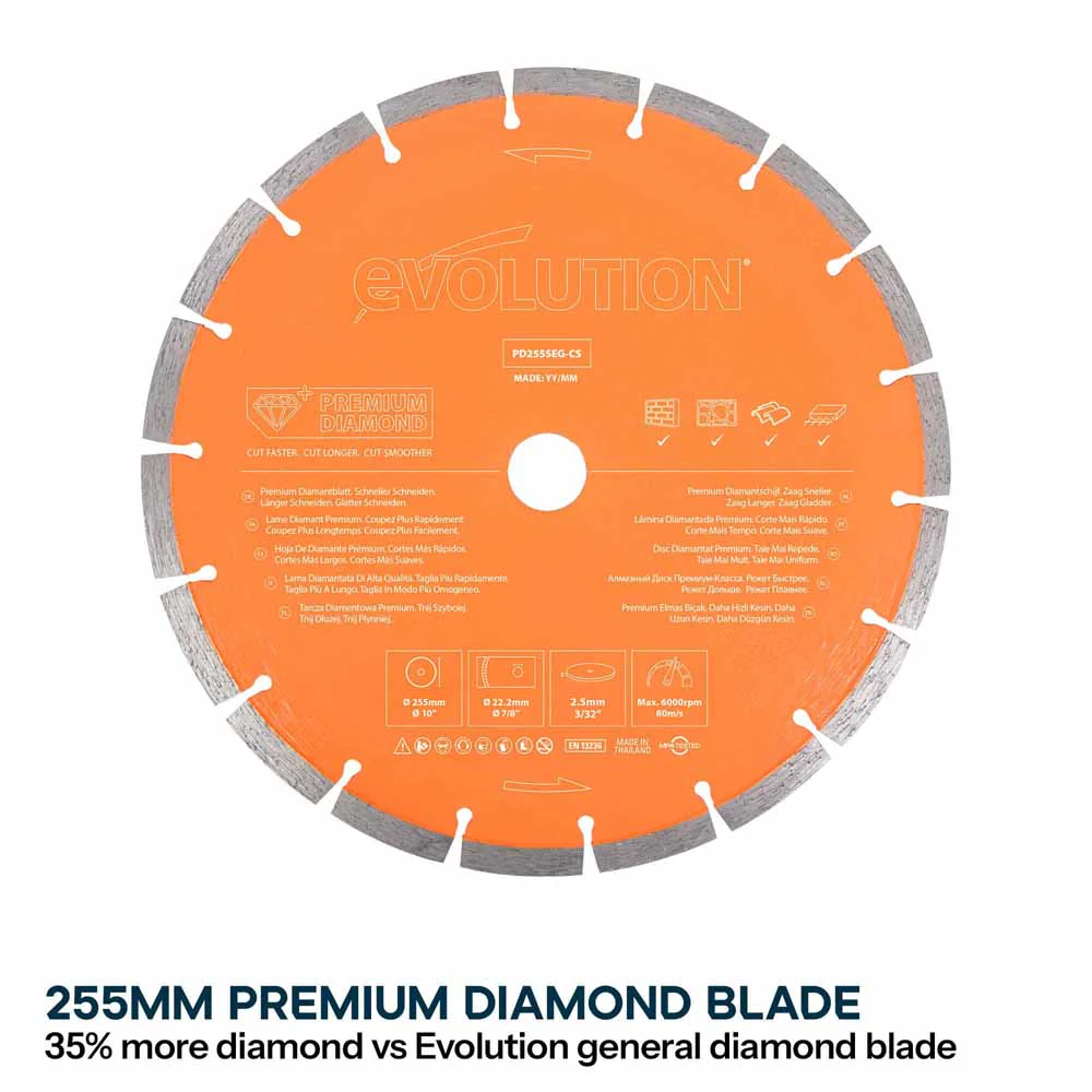 Evolution R255DCT 255mm 10" Electric Disc Cutter Concrete Saw with Premium Diamond Blade - Image 7