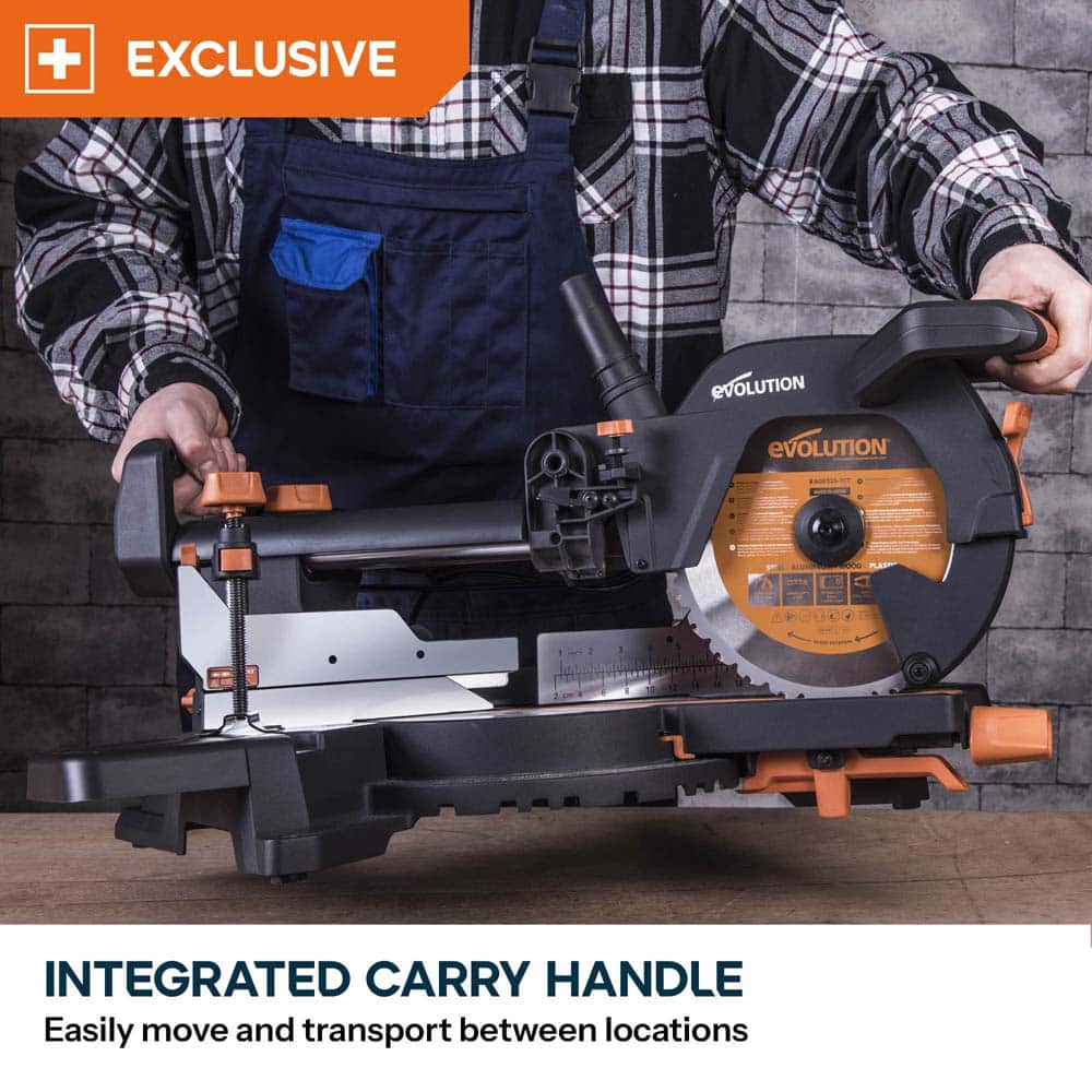 Evolution R255SMS+ 255mm Sliding Compound Mitre Saw With TCT Multi-Material Cutting Blade - Image 19