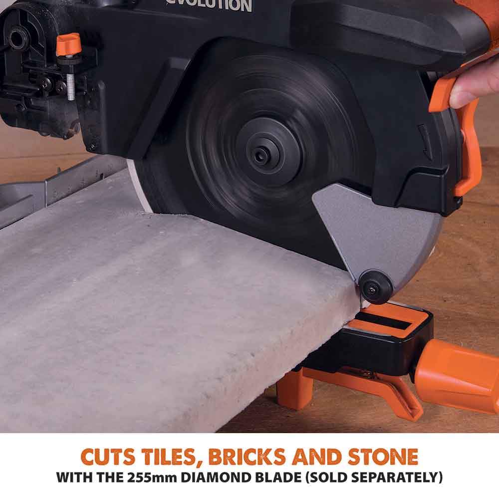 Evolution R255SMS 255mm Sliding Mitre Saw With TCT Multi-Material Cutting Blade - Image 15