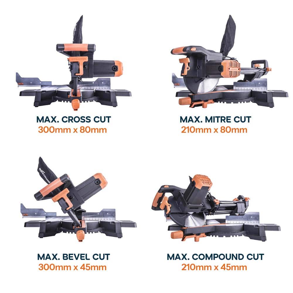 Evolution R255SMS+ 255mm Sliding Compound Mitre Saw With TCT Multi-Material Cutting Blade - Image 6
