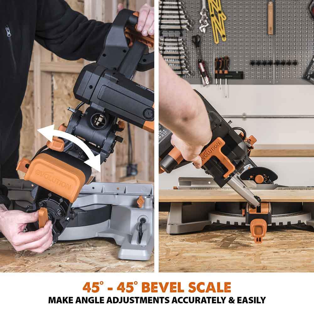 Evolution R255SMS-DB 255mm Double Bevel Sliding Mitre Saw With TCT Multi-Material Cutting Blade - Image 10