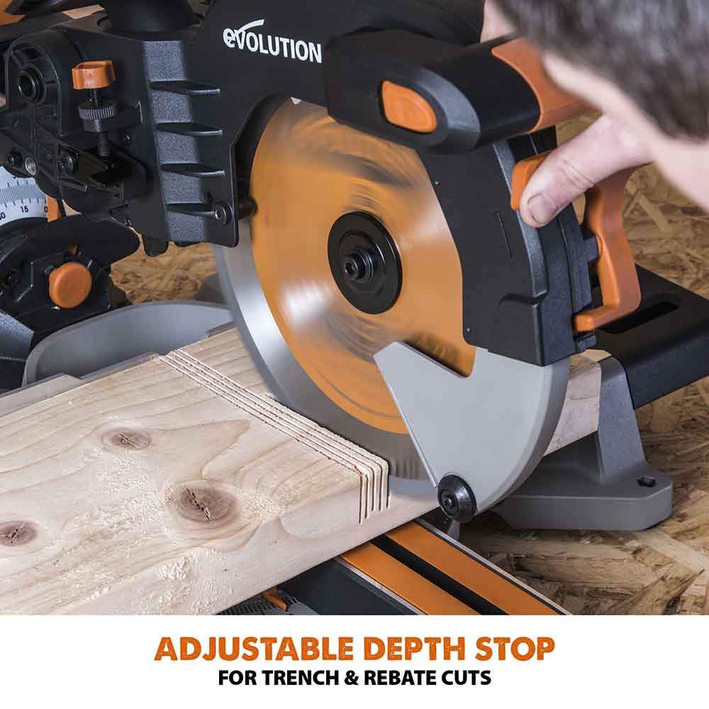 Evolution R255SMS-DB 255mm Double Bevel Sliding Mitre Saw With TCT Multi-Material Cutting Blade - Image 12