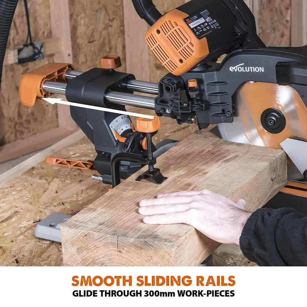 Evolution R255SMS-DB 255mm Double Bevel Sliding Mitre Saw With TCT Multi-Material Cutting Blade - Image 13