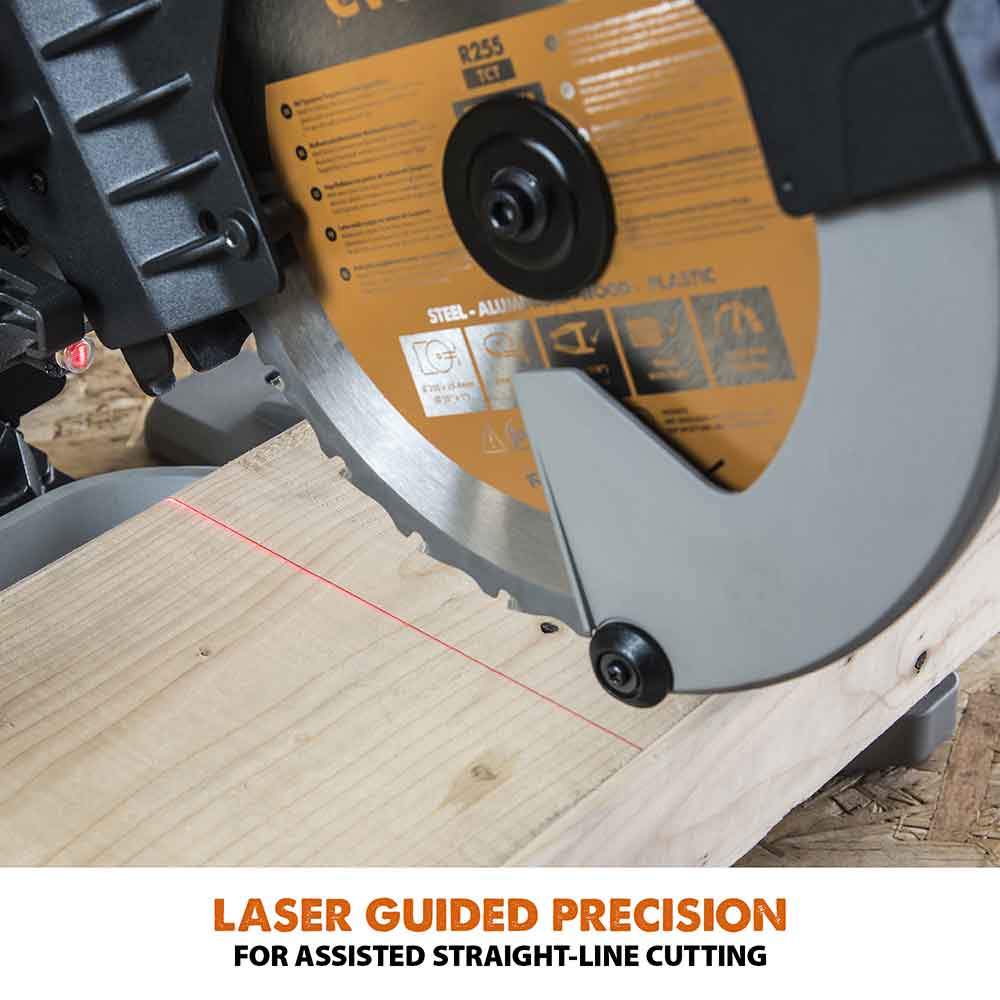 Evolution R255SMS-DB 255mm Double Bevel Sliding Mitre Saw With TCT Multi-Material Cutting Blade - Image 14