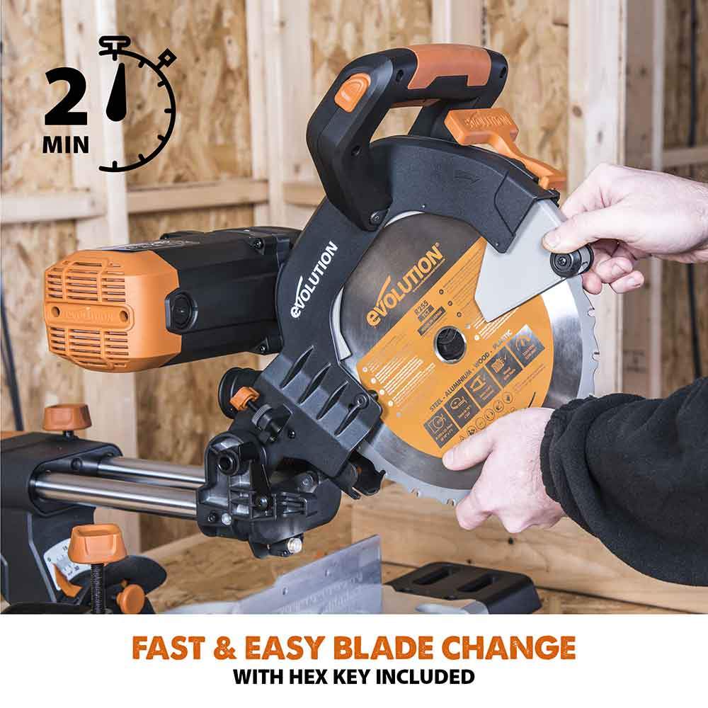Evolution R255SMS-DB 255mm Double Bevel Sliding Mitre Saw With TCT Multi-Material Cutting Blade - Image 16