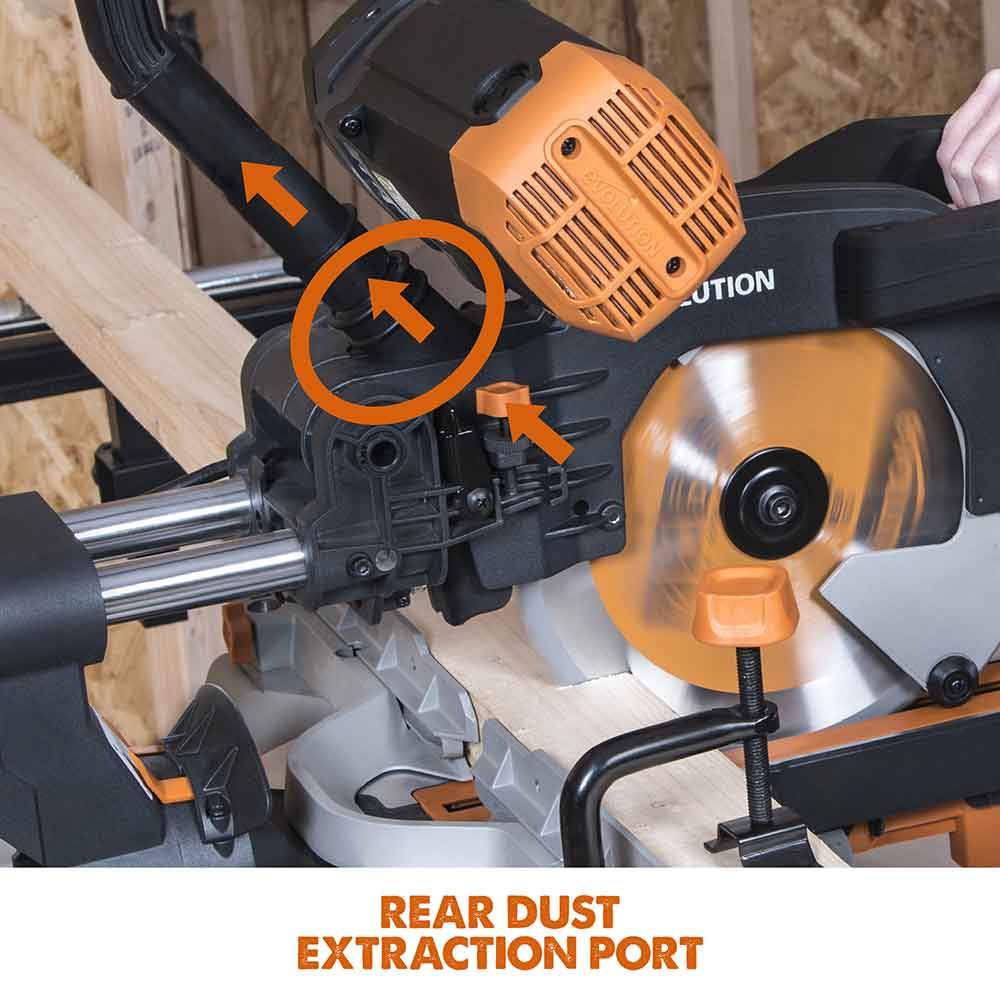 Evolution R255SMS-DB 255mm Double Bevel Sliding Mitre Saw With TCT Multi-Material Cutting Blade - Image 17