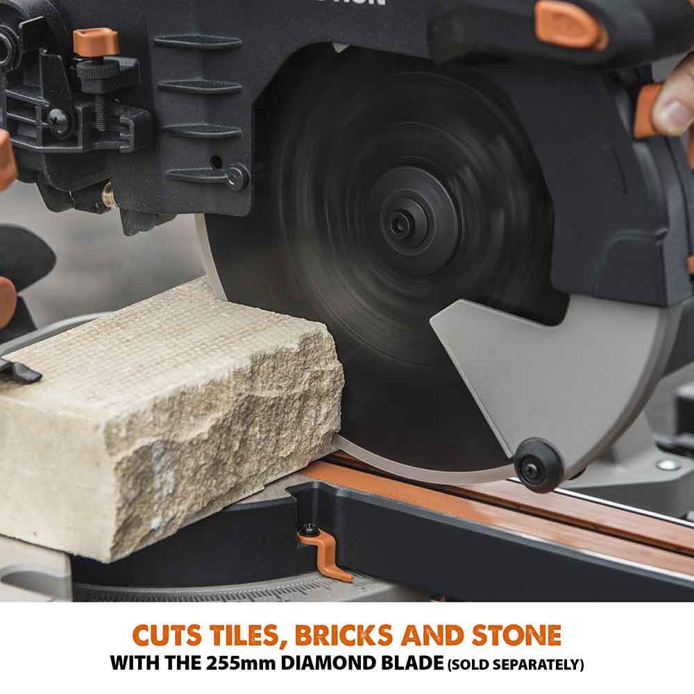Evolution R255SMS-DB 255mm Double Bevel Sliding Mitre Saw With TCT Multi-Material Cutting Blade - Image 18