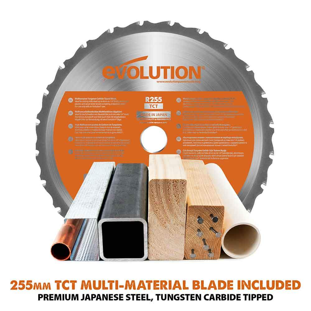 Evolution R255SMS-DB 255mm Double Bevel Sliding Mitre Saw With TCT Multi-Material Cutting Blade - Image 2
