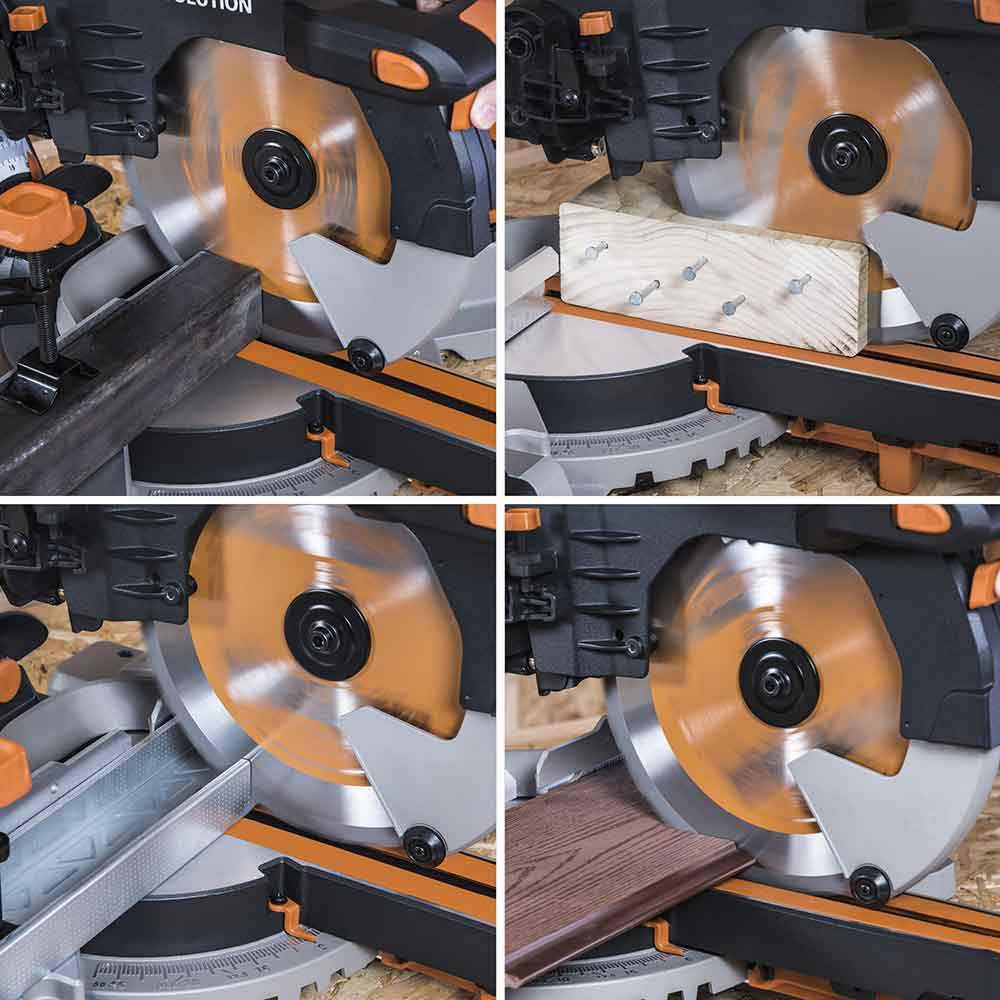 Evolution R255SMS-DB 255mm Double Bevel Sliding Mitre Saw With TCT Multi-Material Cutting Blade - Image 4