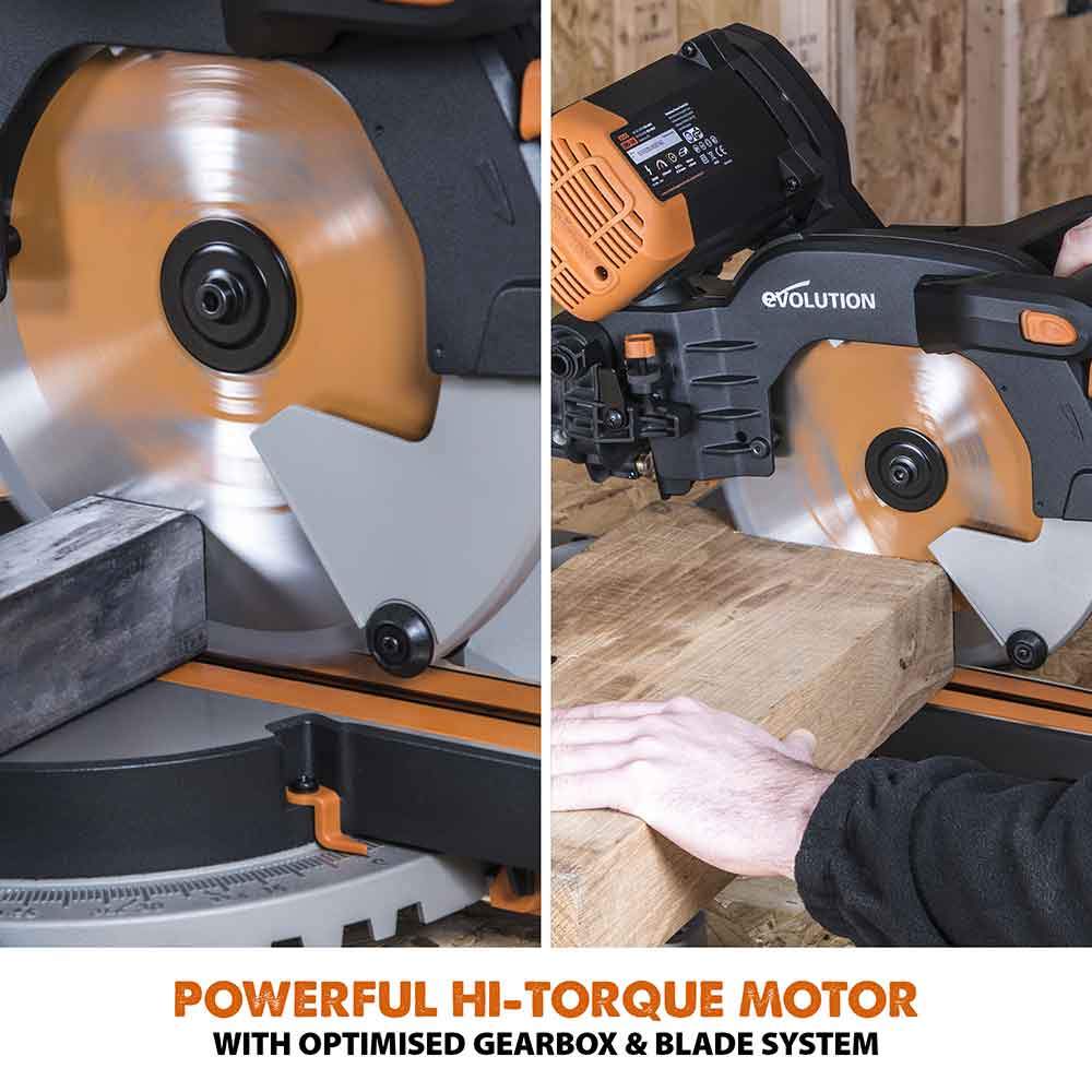 Evolution R255SMS-DB 255mm Double Bevel Sliding Mitre Saw With TCT Multi-Material Cutting Blade - Image 7