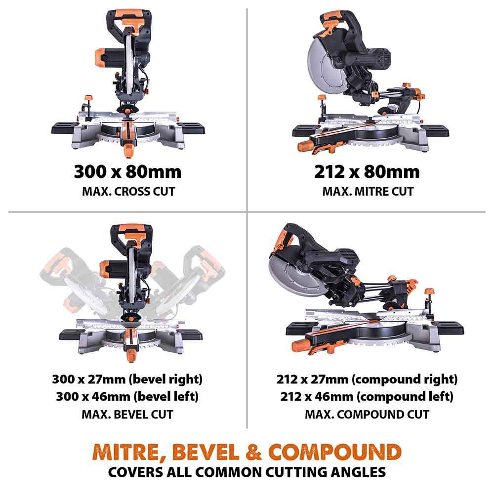 Evolution R255SMS-DB 255mm Double Bevel Sliding Mitre Saw With TCT Multi-Material Cutting Blade - Image 8