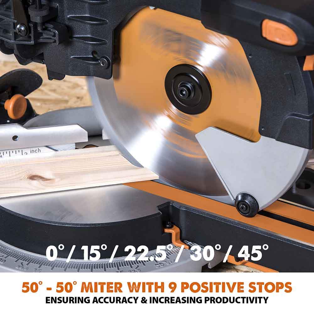 Evolution R255SMS-DB 255mm Double Bevel Sliding Mitre Saw With TCT Multi-Material Cutting Blade - Image 9