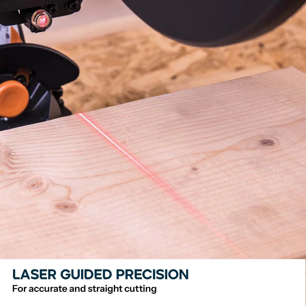 Evolution R255SMS-DB+ 255mm Double Bevel Sliding Compound Mitre Saw with 40T Wood Blade and 28T Multi-Material TCT Blade - Image 10