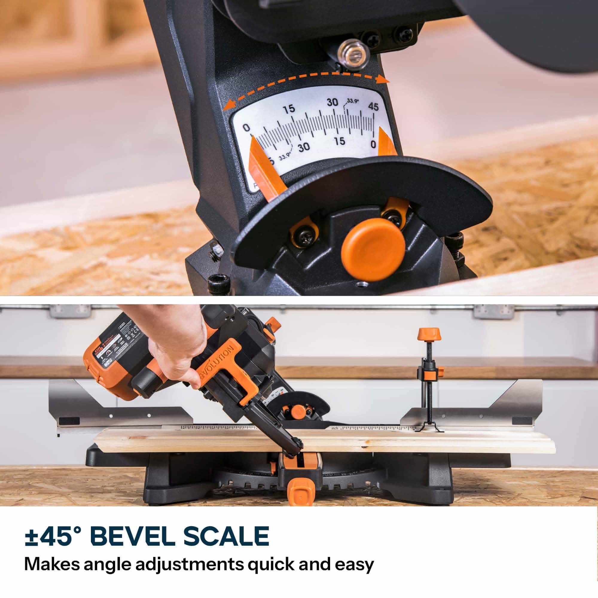 Evolution R255SMS-DB+ 255mm Double Bevel Sliding Mitre Saw With 28T TCT Multi-Material Cutting Blade - Image 8