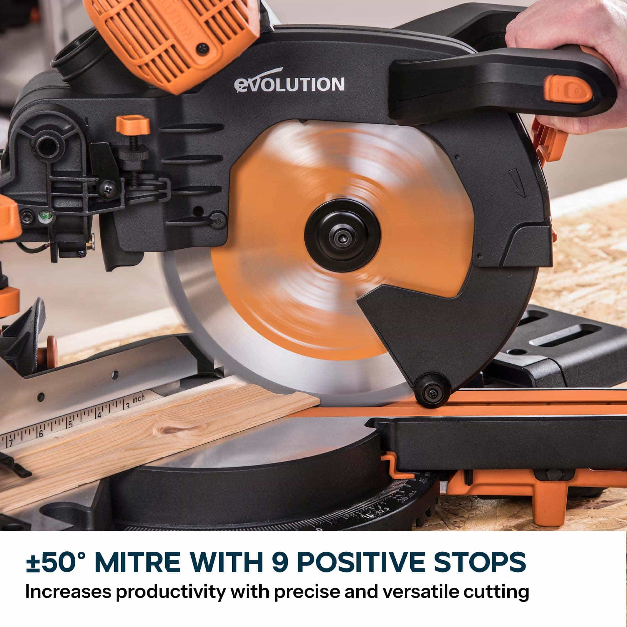Evolution R255SMS-DB+ 255mm Double Bevel Sliding Mitre Saw With 28T TCT Multi-Material Cutting Blade - Image 9
