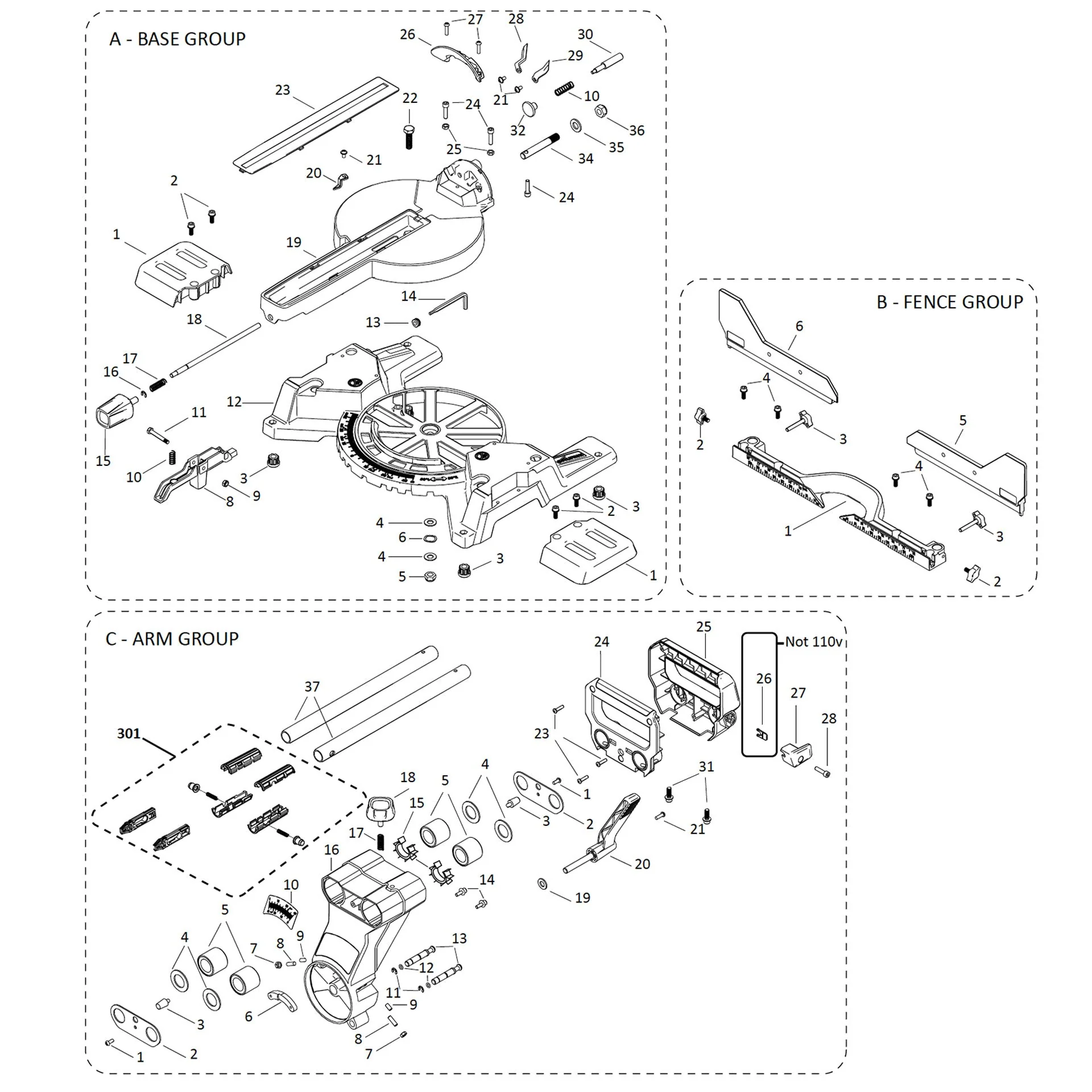 Evolution R255SMS-DB+ Sliding Mitre Saw Spare Parts (Neck, Rails & Base) - Image 2