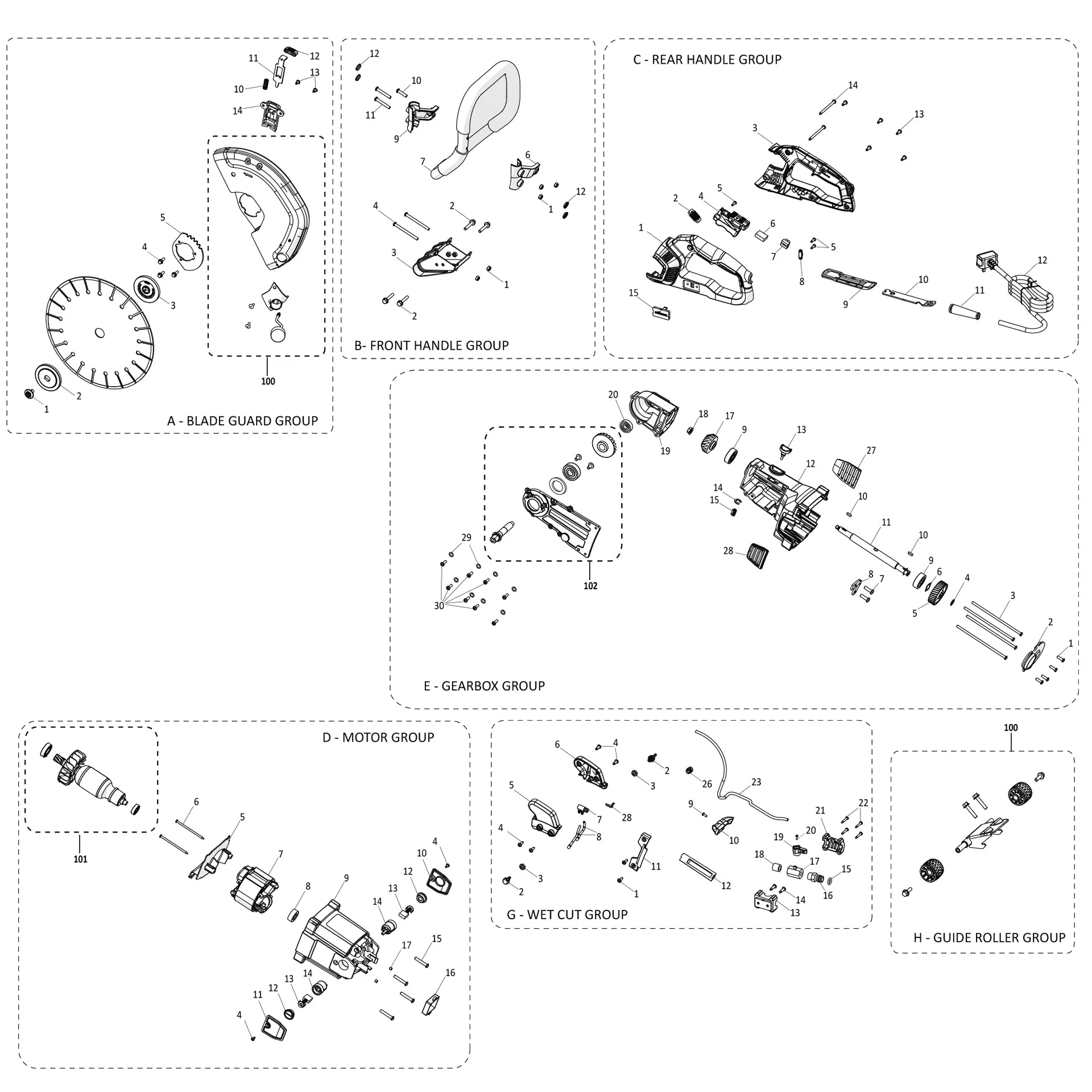 Evolution R300DCT+ Disc Cutter / Concrete Saw Spare Parts - Image 2