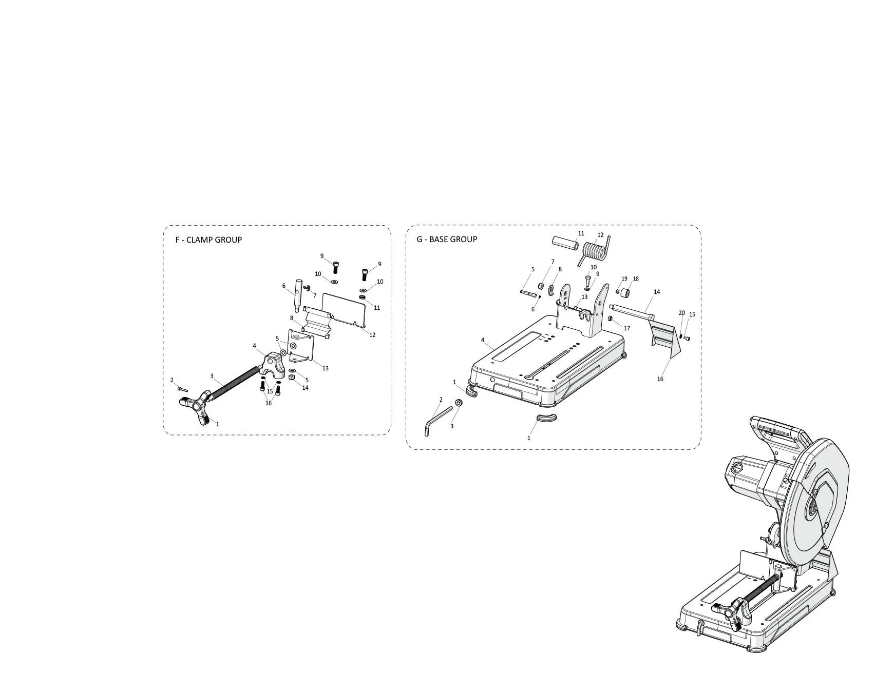 Evolution R355CPS Chop Saw Spare Parts (Base Section) - Image 2