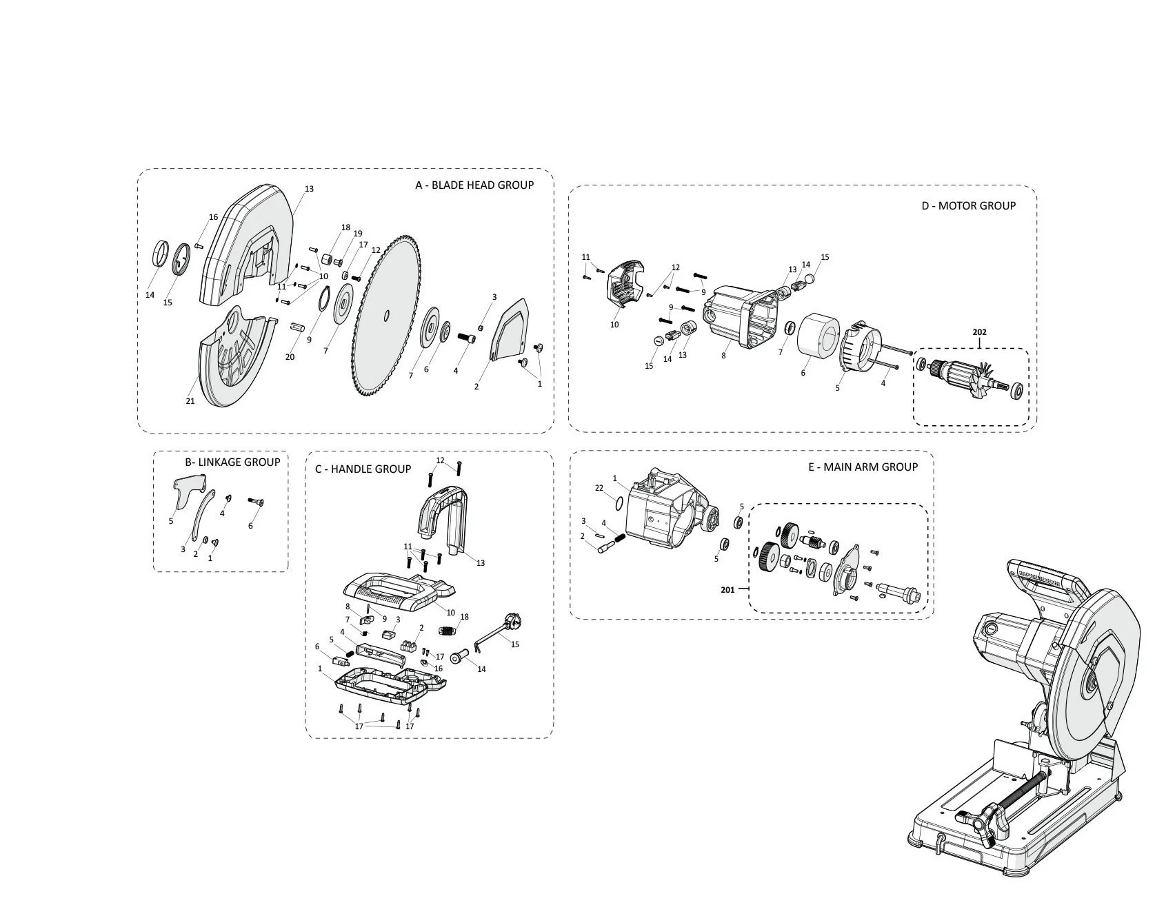 Evolution R355CPS Chop Saw Spare Parts (Head Section) - Image 2