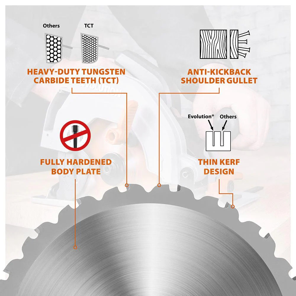 Evolution 185mm Multi-Material Cutting 20T Blade R185TCT-CS Circular & Chop Saws - Image 5