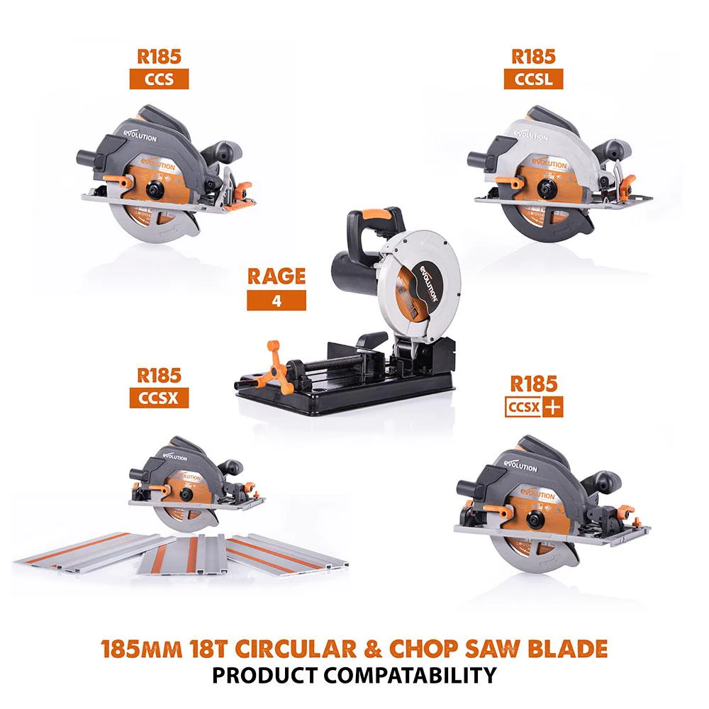 Evolution 185mm Multi-Material Cutting 20T Blade R185TCT-CS Circular & Chop Saws - Image 6