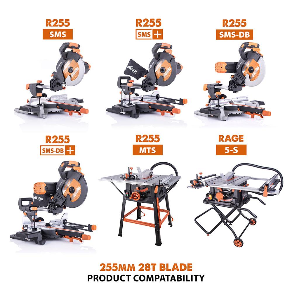 Evolution 255mm Multi-Material Cutting 28T Mitre & Table Saw Blade - Image 6