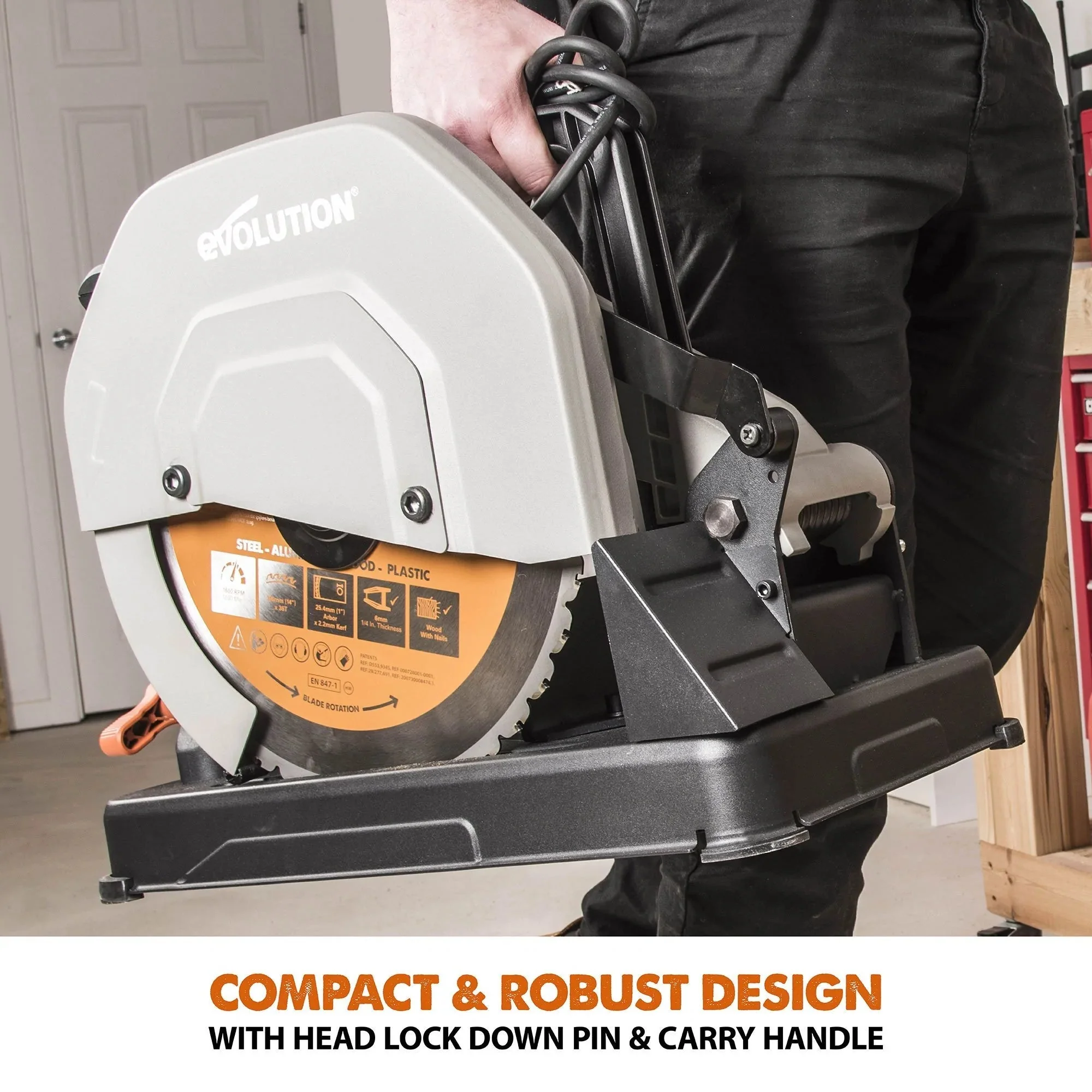 Refurbished C-Stock Evolution R355CPS 355mm Chop Saw with TCT Multi-material Cutting Blade - Image 14