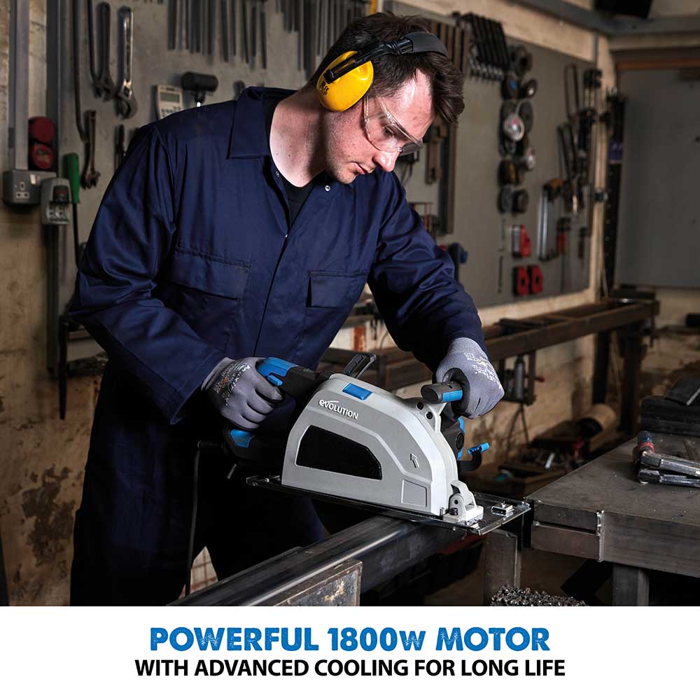 Evolution S210CCS 210mm Heavy Duty Metal Cutting Circular Saw & 2.8m 2-Piece Track Kit Bundle - Image 5