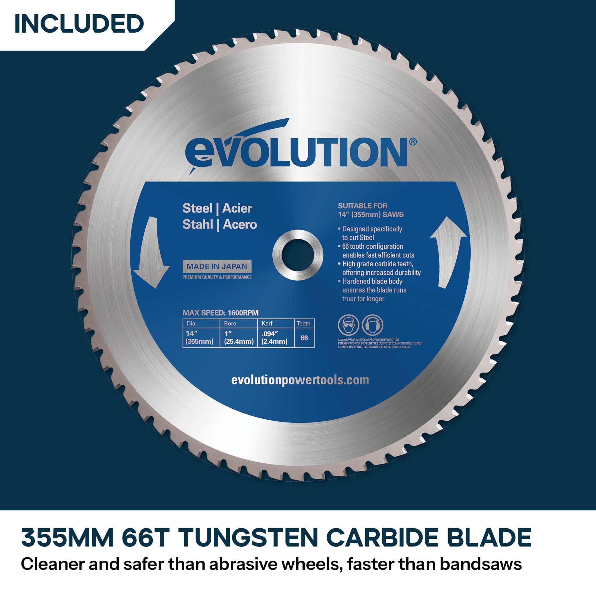 Evolution S355CPS 355mm Metal Cutting Chop Saw With Metal Cutting TCT Blade - Image 4